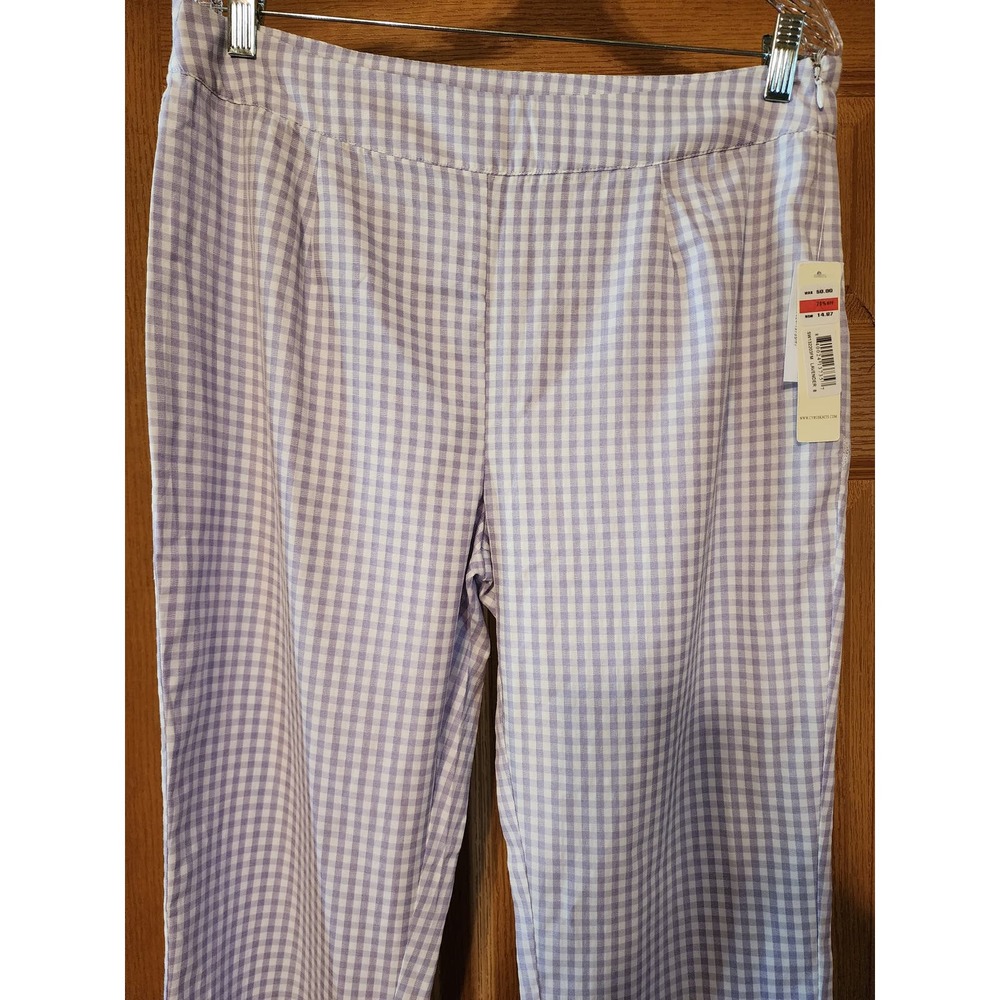 CYRUS Purple and White Gingham Plaid High Rise Cropped Pants Plus Size 10